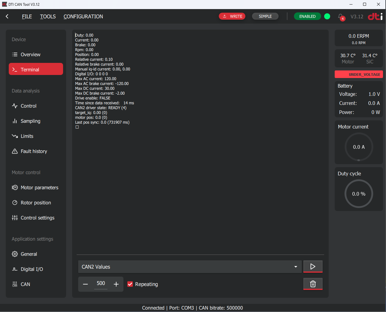 DTI CAN tool: CAN2 terminal