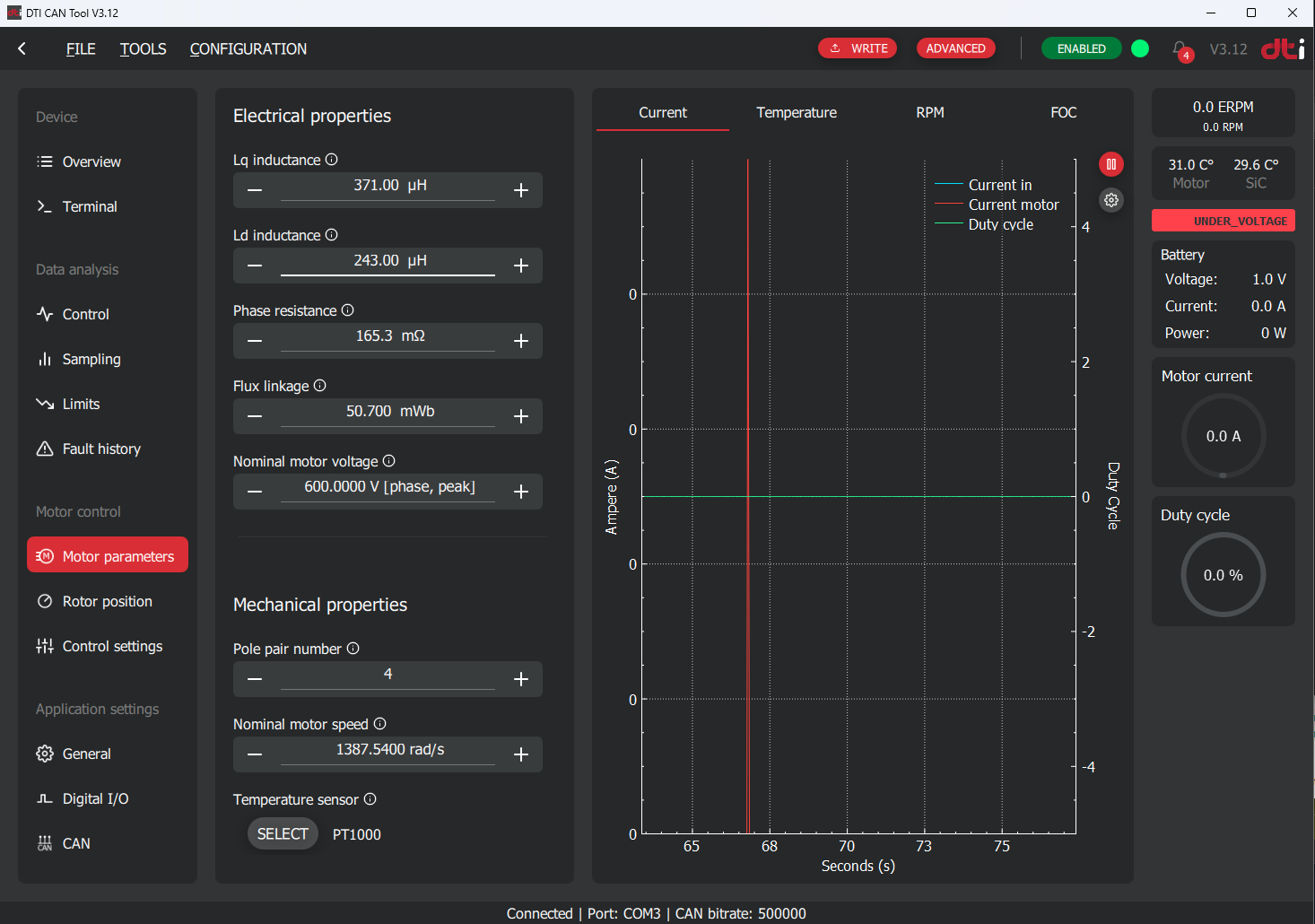 DTI CAN tool: Motor parameters