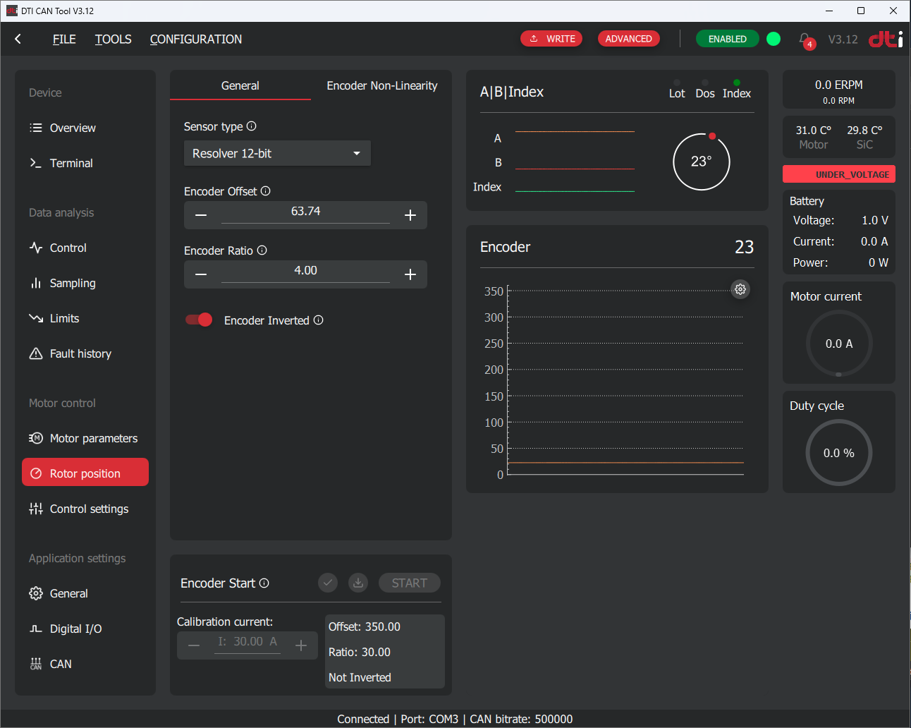 DTI CAN tool: Rotor position