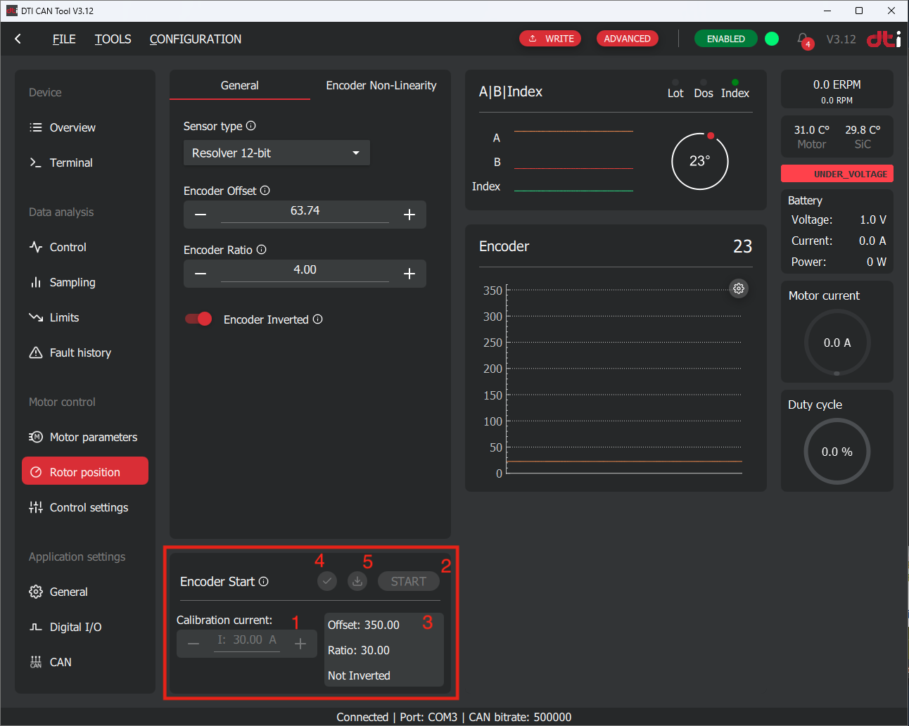 DTI CAN tool: Rotor position